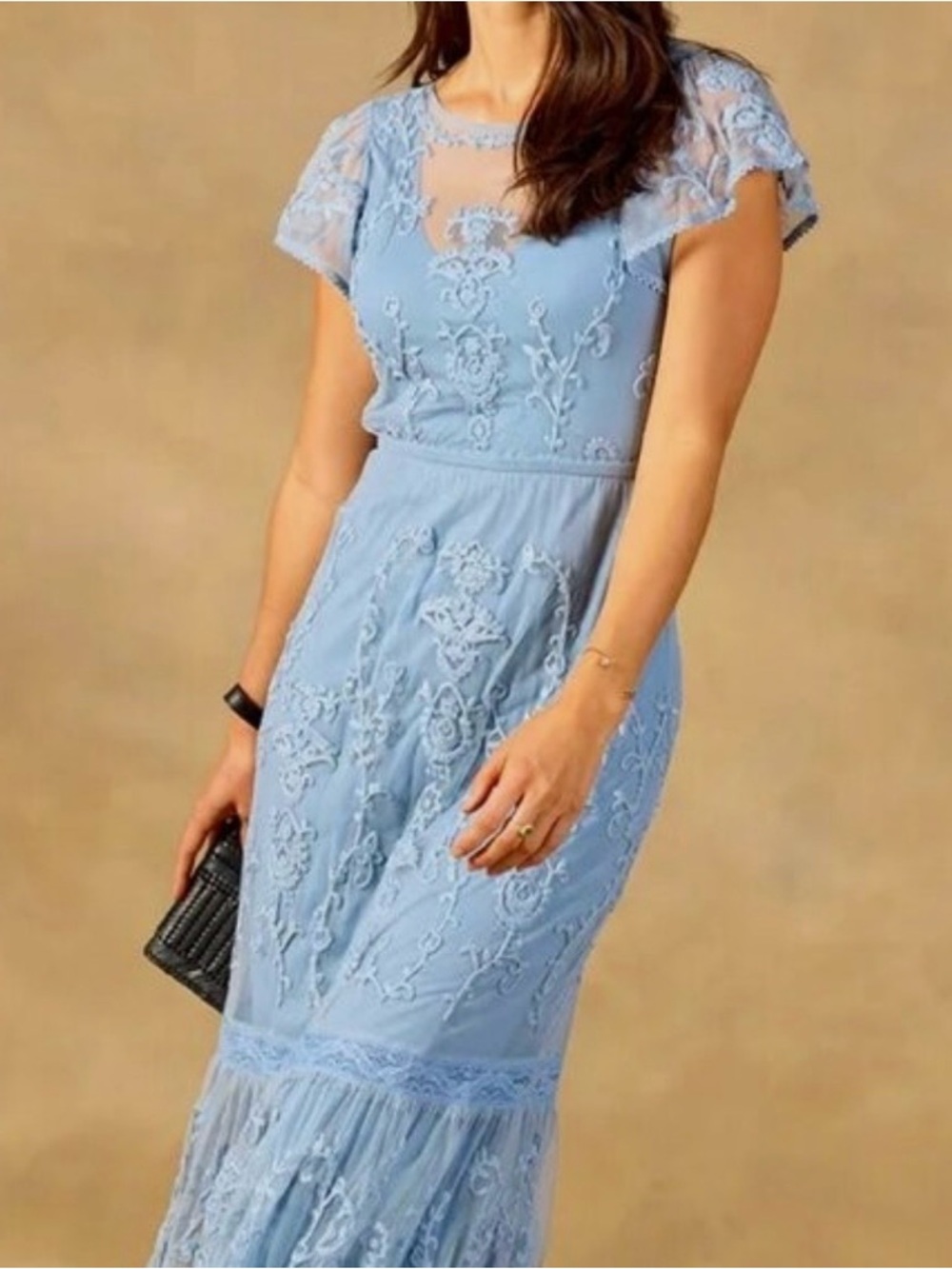 Sundance Mayfield Blue Embroidered Tule Sheer Maxi Dress